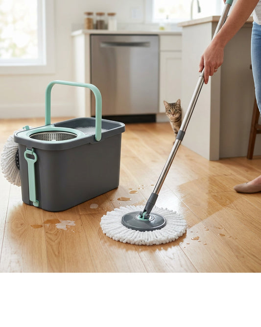 Foem Dual-Chamber Spin Mop and Bucket Set Graphite Mint - Lifestyle view