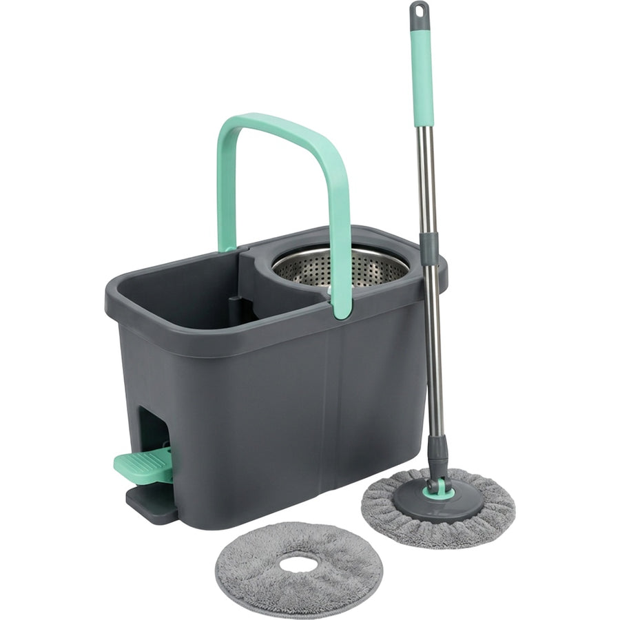 Foem Dual-Chamber Spin Mop and Bucket Set Graphite Mint